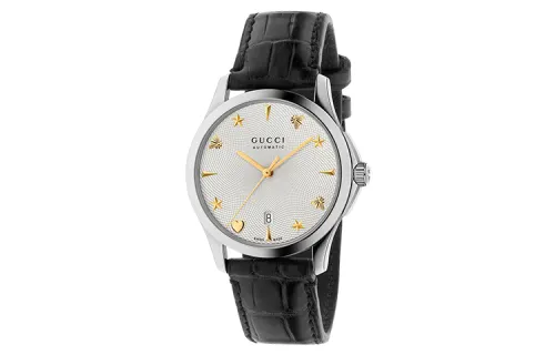 GUCCI G Timeless Collection Wrist Watches Automatic Mechanical Movement Leather Strap White Dial Unisex