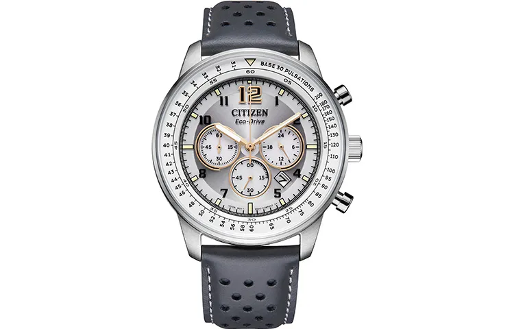 CITIZEN FF Light Powered Quartz Movement Cow Leather Strap Watch Men's Watches Gray Dial