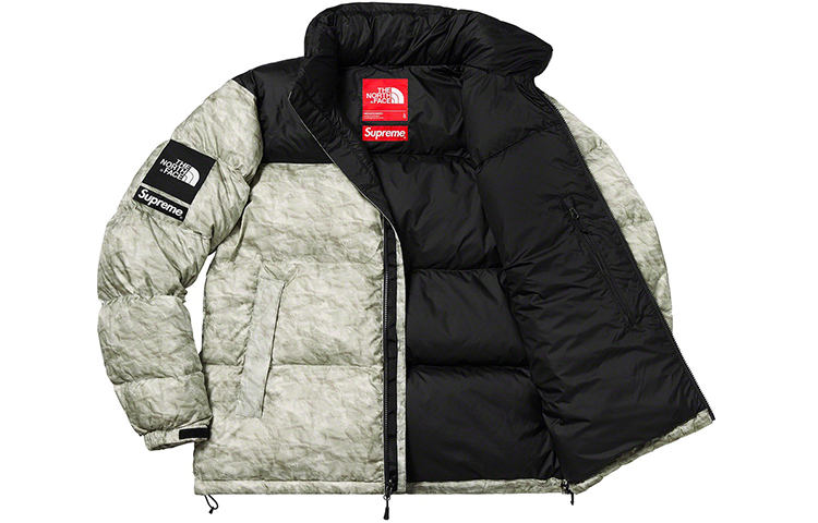 Куртка Supreme x The North Face Paper Print Nuptse Jacket (серая) — фото 2