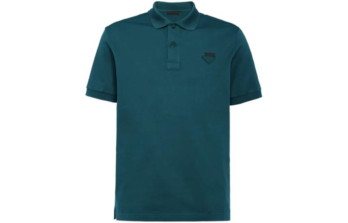 PRADA Polo Shirts Men's Cyan Polo Collar Moderate Straight Fit