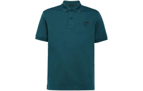 PRADA Polo Shirts Men's Cyan Polo Collar Moderate Straight Fit