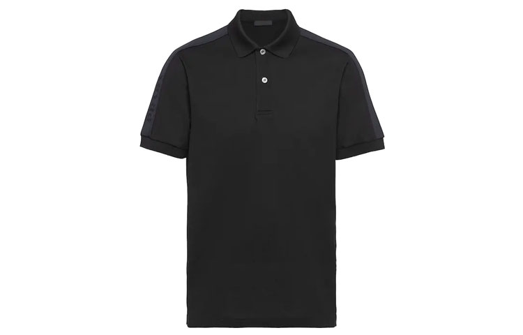 PRADA Polo Shirts Men's Black Polo Collar Moderate Straight Fit