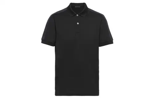 PRADA Polo Shirts Men's Black Polo Collar Moderate Straight Fit