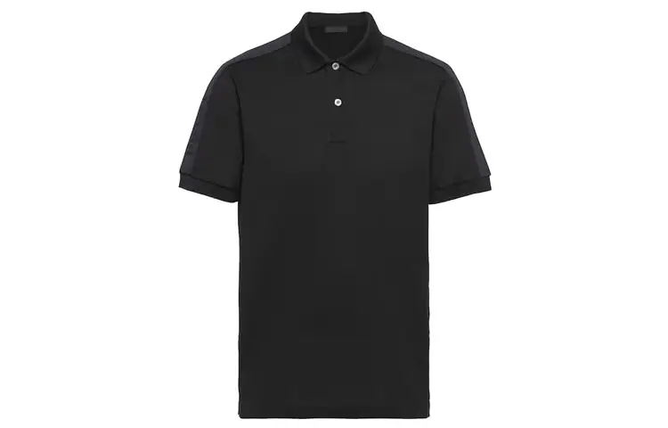 PRADA Polo Shirts Men's Black Polo Collar Moderate Straight Fit