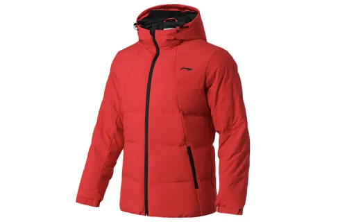 Li Ning Down Jackets Men's Red Hooded Moderate