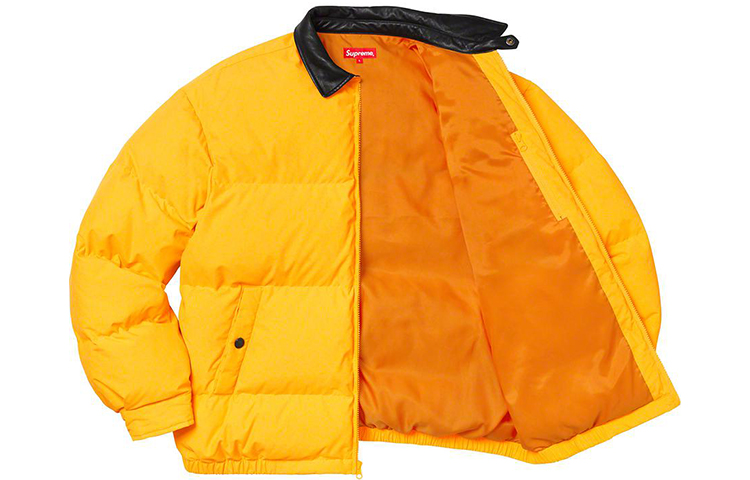 Пуховик Supreme FW19 Week 12 Leather Collar Puffy (желтый) — фото 2
