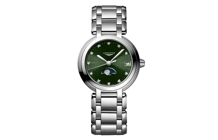 LONGINES Heart Moon Collection Quartz Movement Women's Watch 30.5mm Green Dial Stainless Steel Case