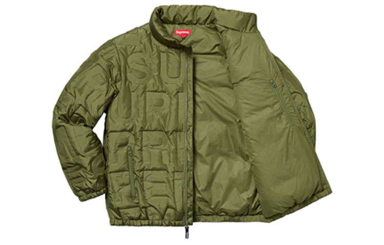 Куртка Supreme SS19 Bonded Logo Puffy Jacket Olive (оливковая) — фото 3
