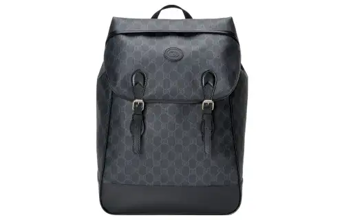 GUCCI Canvas Leather Laptop Backpack Men's Black Gray