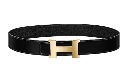 HERMES Constance Calfskin Leather Belts Men's Width 3.8cm