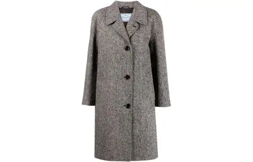 PRADA Donegal Single Breasted Tweed Coat 'Grey'