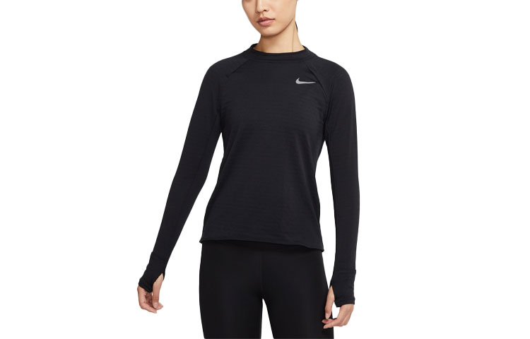 Nike Solid Color Fleece Lined Crew Neck Logo Micro Label Running Thumb Loop Crew Neck Long Sleeved Slim Fit Tight Fit