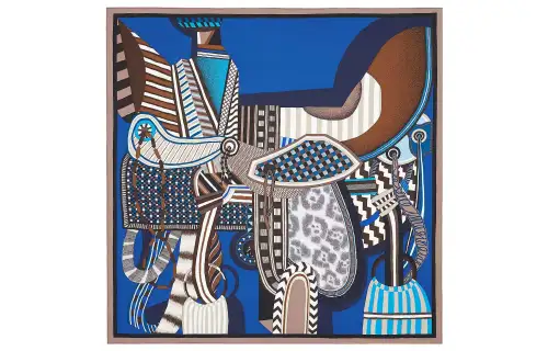 HERMES Scarves Women's Ice Brown/Bright Blue/Brown