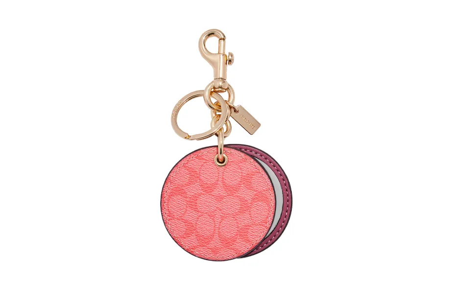 COACH Coated Canvas With Leather Round Mirror Bag Charm Bag Accessory Women's Pink