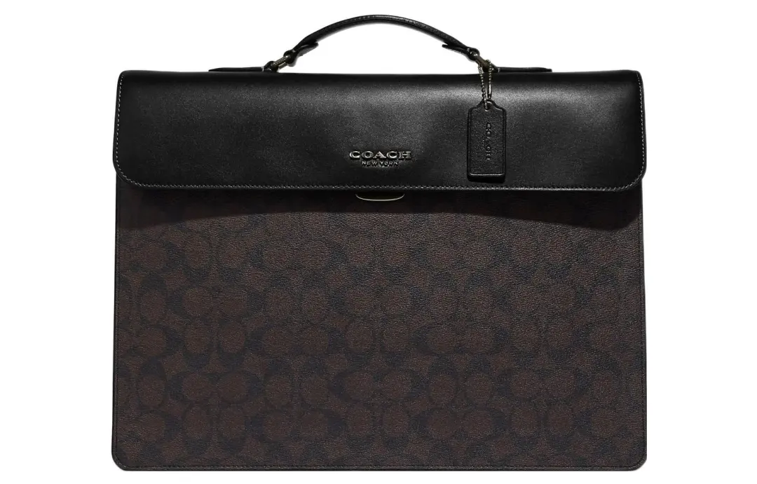 COACH Graham Coated Canvas With Calfskin Handbag Briefcase Large Men's Black & Dark Khaki