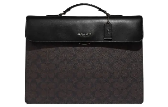 COACH Graham Coated Canvas With Calfskin Handbag Briefcase Large Men's Black & Dark Khaki
