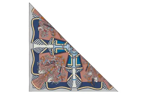 HERMES Scarves Women's Ice Brown/Marine Blue/Gray