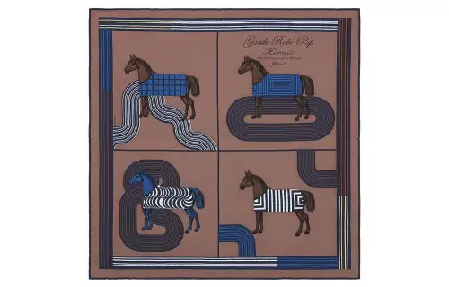 HERMES Scarves Women's Ice Brown/Marine Blue/White