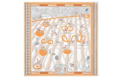 HERMES Scarves Women's Orange/White/Blue