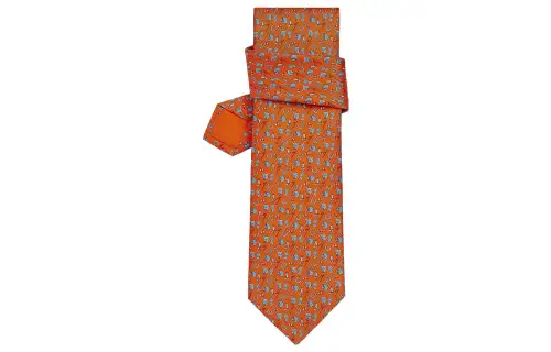 HERMES Concours Hippique Ties Men's Orange