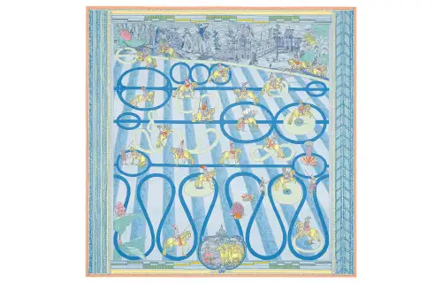 HERMES Carre Scarves Women's Blue/Green/Pink