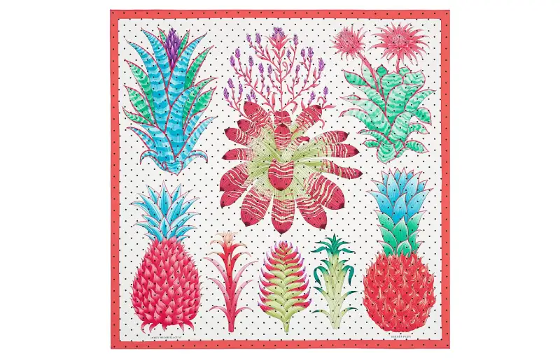 HERMES Carre Scarves Women's White/Coral Red/Multicolor