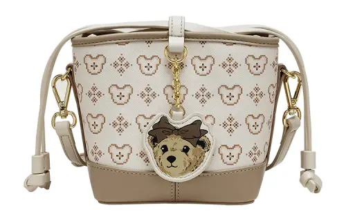 Teenie Weenie Artificial Leather, Polyurethane Shoulder Bag, Crossbody Bag, Drawstring Bucket Bag Women's Brown