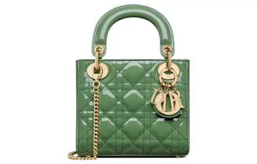 DIOR Lady Dior Patent Leather, Cow Leather Handbag, Handbag, Shoulder Bag, Crossbody Bag Mini Women's Jade Green