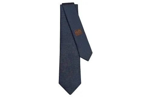 HERMES Ties Men's Ties Marine Blue/Silver