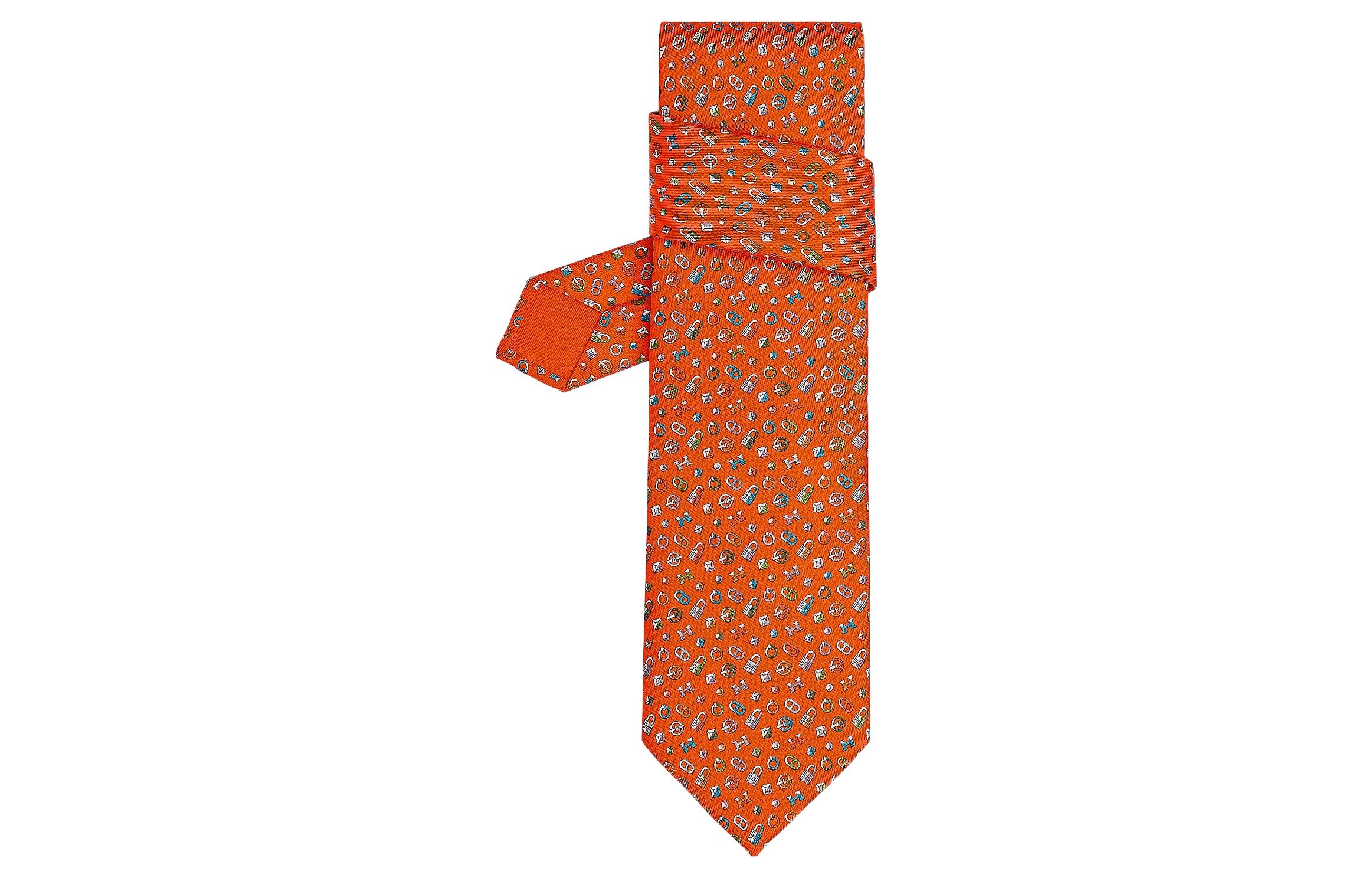 HERMES Ties Men's Orange/Green/Blue