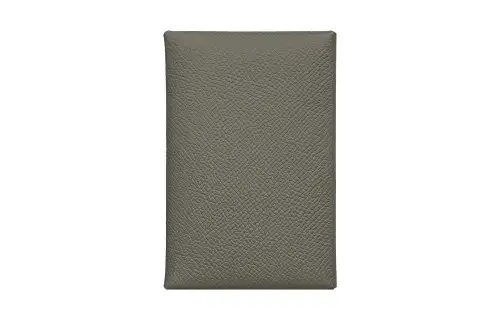HERMES Calvi Duo Silver Tone Buckle Epsom Calfskin Card Holder, Wallet Unisex 0L Grismeyer Rain Cloud Gray