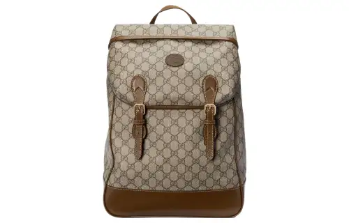 GUCCI Canvas With Leather Backpack Regular Men's Brown/Ebony