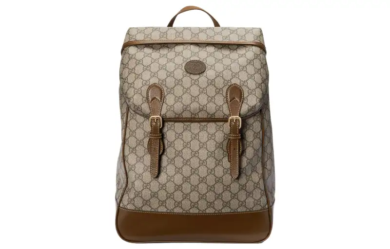 GUCCI Canvas With Leather Backpack Regular Men's Brown/Ebony