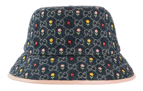 GUCCI Embroidered Flower Denim Bucket Hat
