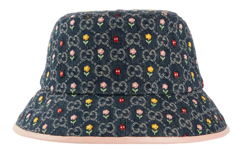 GUCCI Embroidered Flower Denim Bucket Hat