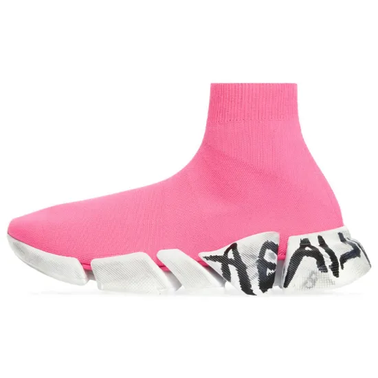 Balenciaga Speed 2.0 Graffiti Recycled Knit Fluo Pink Women's