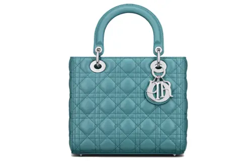 DIOR Wicker Pattern Lambskin Handbag, Shoulder Bag Medium Women's Sky Blue