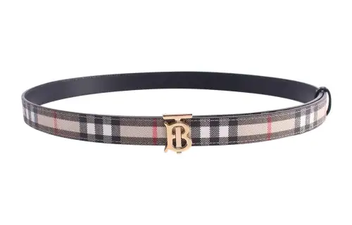 Burberry Cotton Thermoplastic Polyurethane Leather Belts Women's Beige/Black Width 2cm