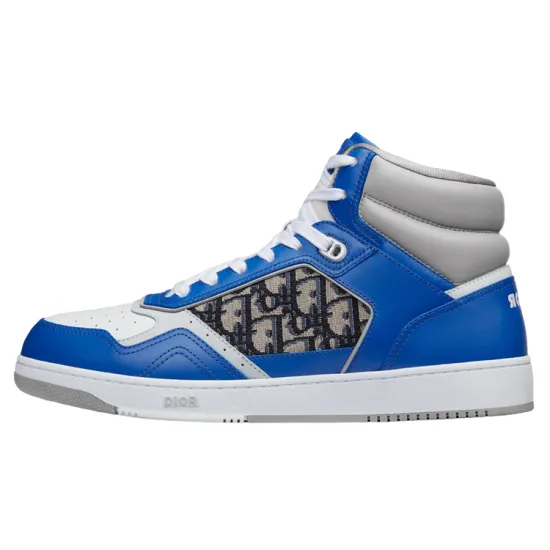 DIOR B27 Skateboard Shoes Men High-Top Blue Gray/White