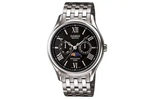 CASIO Casio, fashionable trend quartz watch strap stainless steel, men's watch, black dial, quartz mechanism, genuine leather, Japanese and Korean
