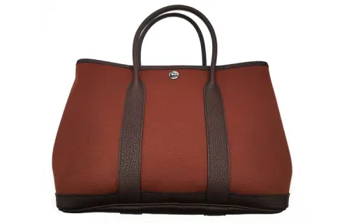 HERMES Garden Party Canvas With Negonda Calfskin Handbag 30 Women's Burgundy/Black