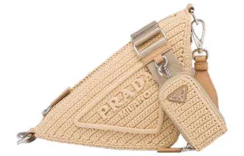 PRADA Raffia Triangle Bag Tan