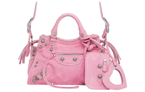 Balenciaga Neo Cagole Washable Distressed Denim Handbag, Shoulder Bag, Crossbody Bag Extra Small Women's Pink