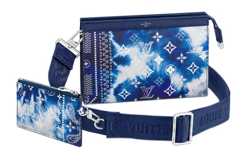LOUIS VUITTON Cow Leather 2 in 1 Card Holder Shoulder Bag, Crossbody Bag Men's Tie Dye Blue