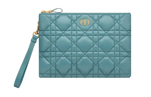 DIOR Caro Cow Leather Clutch Large Women's Sky Blue