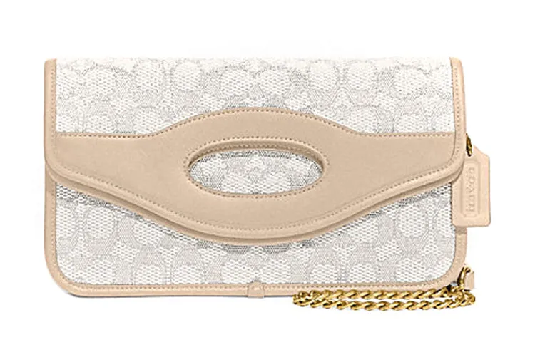 COACH Foldover Jacquard Fabric Crossbody Bags Large Women's Ecru