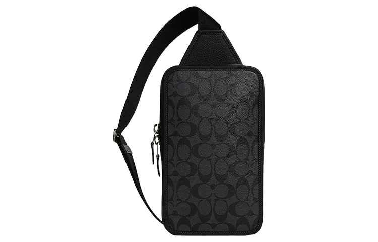 COACH Sullivan Refined Pebbled Leather With Canvas Crossbody Bags Small Men's Charcoal Black