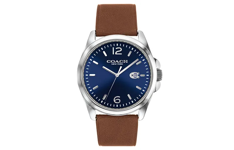 COACH GREYSON Wrist Watches Quartz Movement Leather Strap Blue Dial Men's Watches 30m Water Resistant