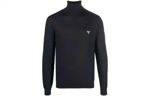 PRADA Logo Fine-Knit Turtleneck Jumper
