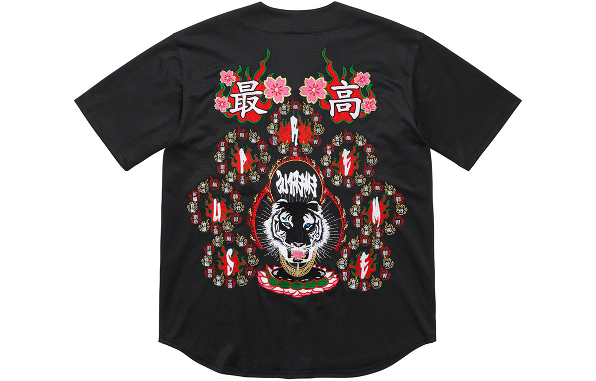 Рубашка Supreme FW20 Week 1 Tiger Baseball Jersey (черная) — фото 4